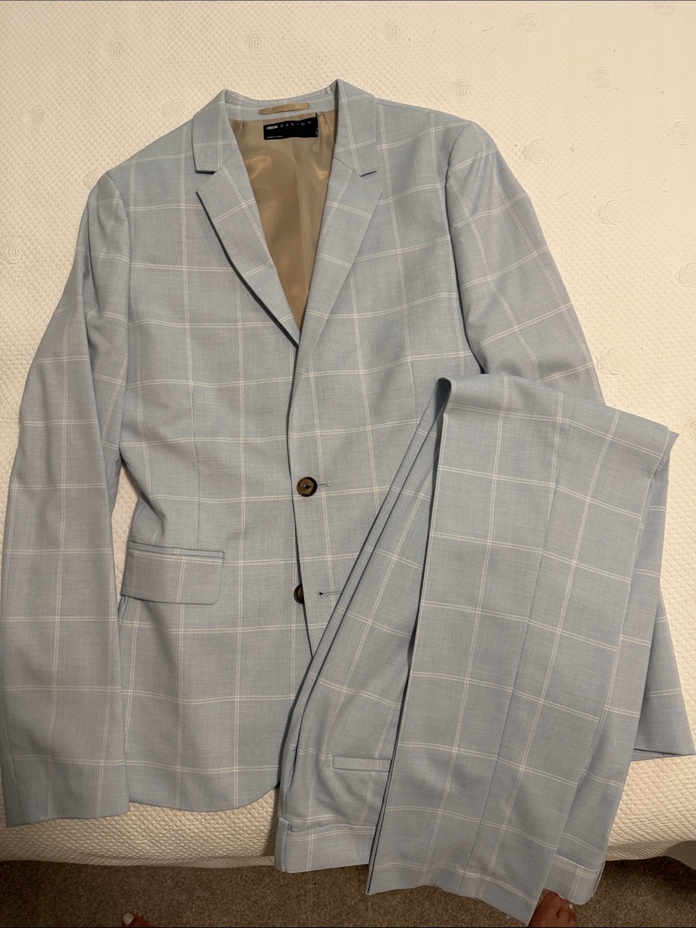 ASOS Light Blue Windowpane slim fit Suit Jacket & Pants
